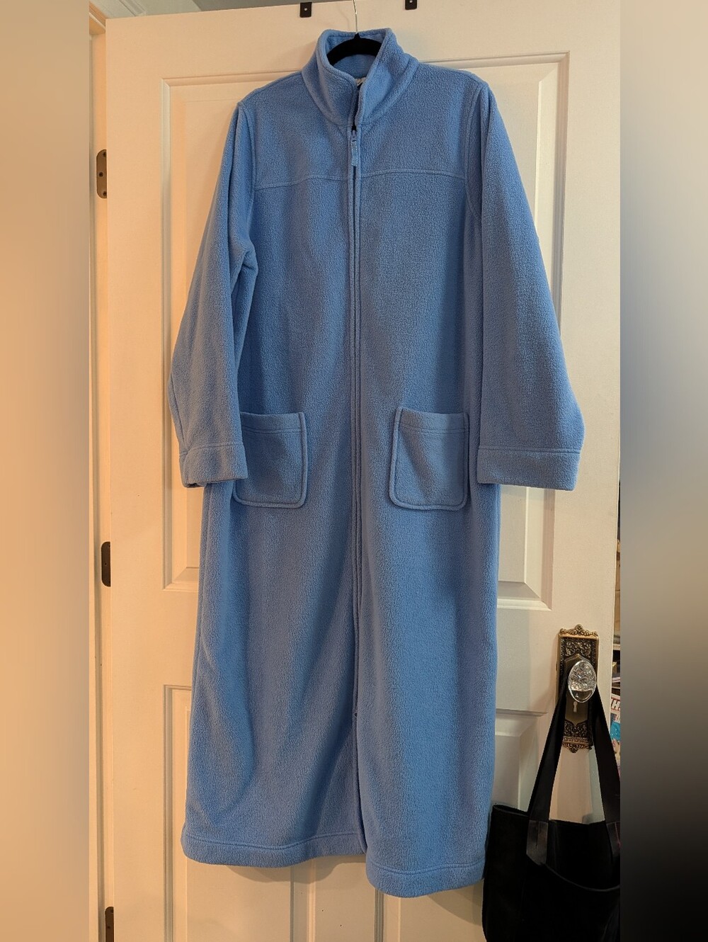 L.L. Bean Light Blue Fleece Zip-Front Winter Fleece Robe